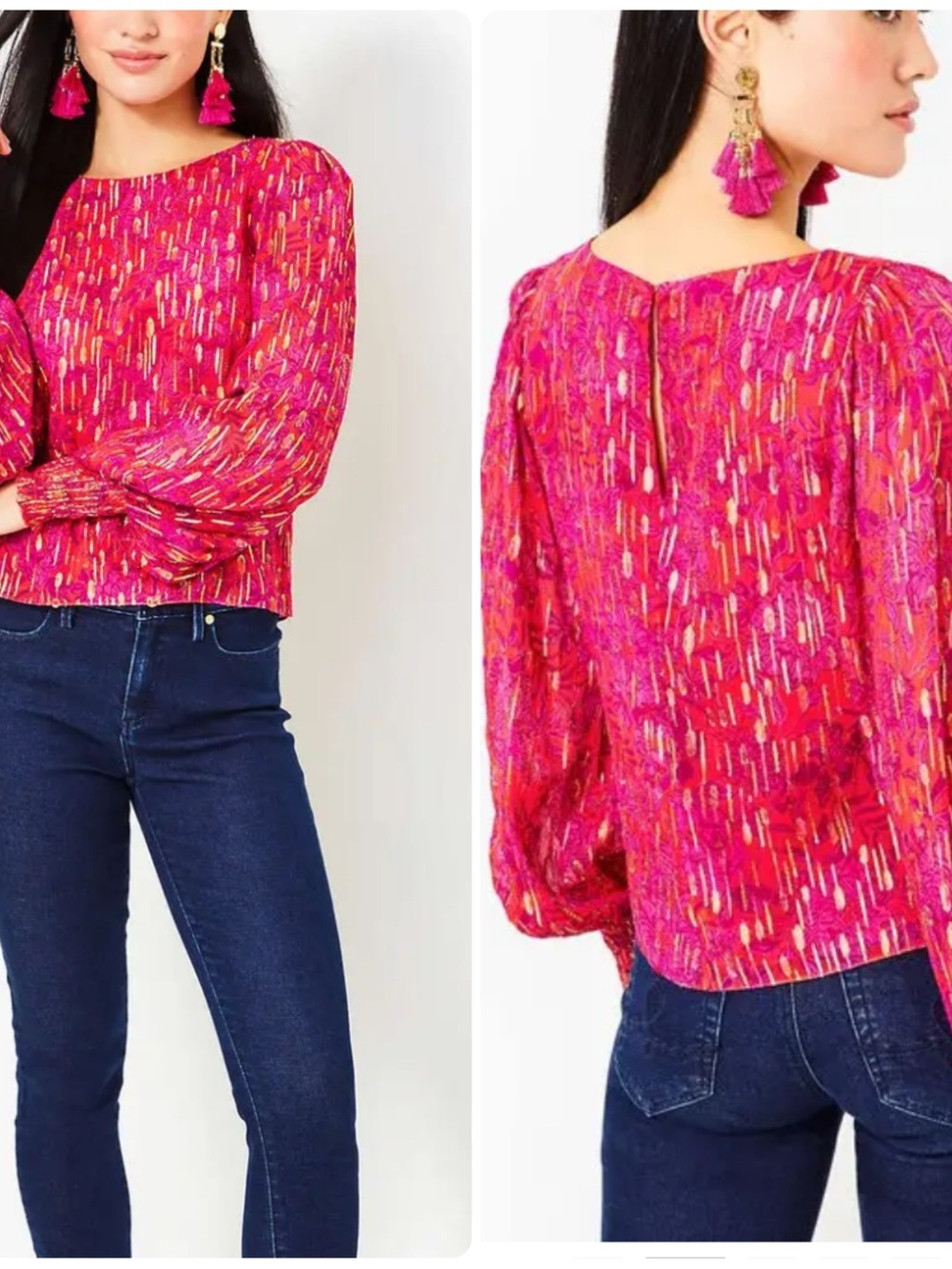 LILLY PULITZER Alfreda Long Sleeve Top Amaryllis Red Secret Hideaway